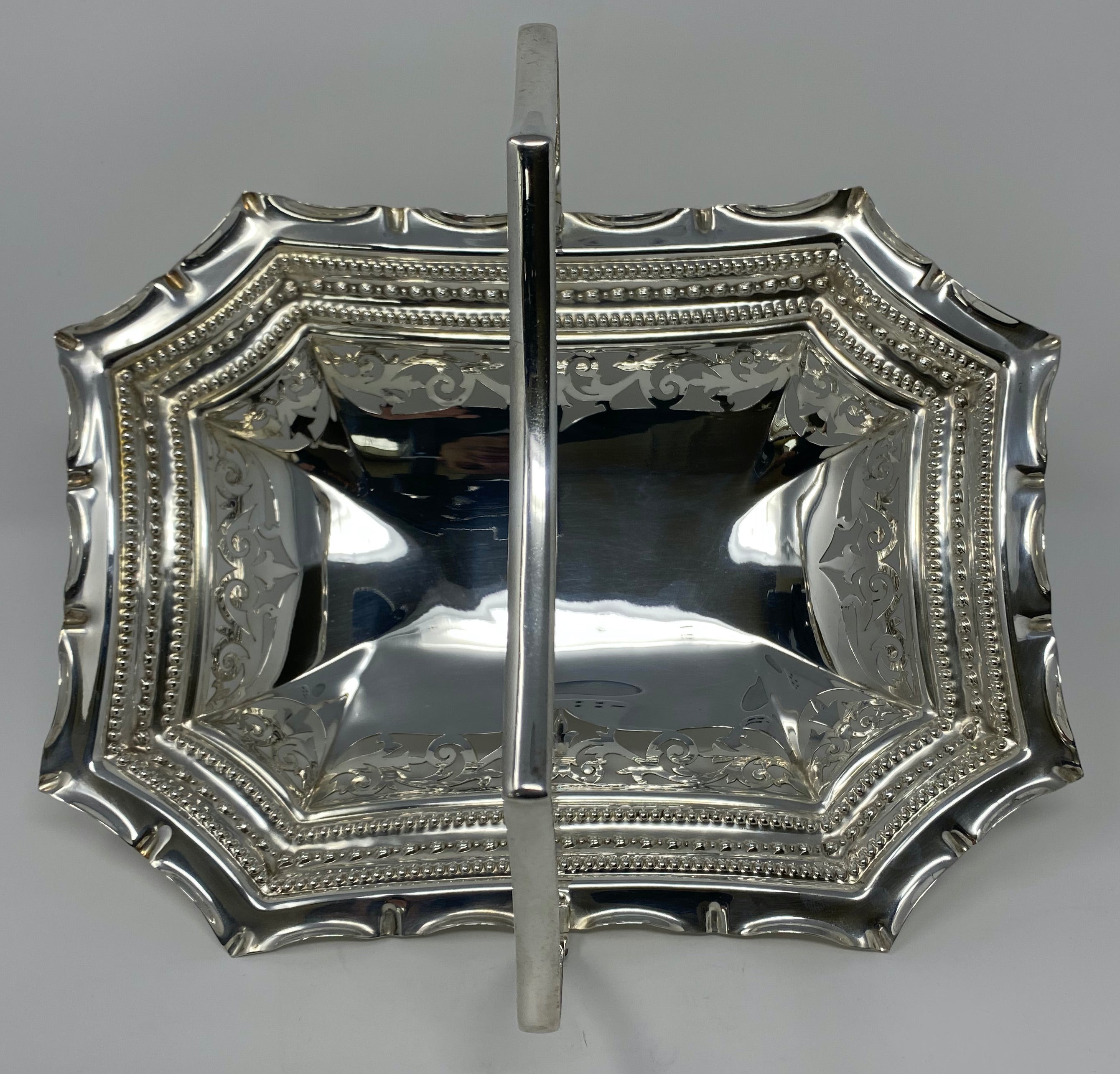 Antique Silver Plated Oblong Swing Handled Basket