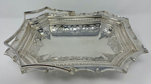 Antique Silver Plated Oblong Swing Handled Basket