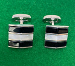 Load image into Gallery viewer, Silver and Black Onyx and Mother of Pearl Cufflinks
