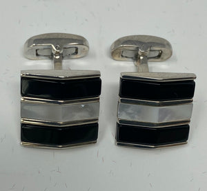 Silver and Black Onyx and Mother of Pearl Cufflinks