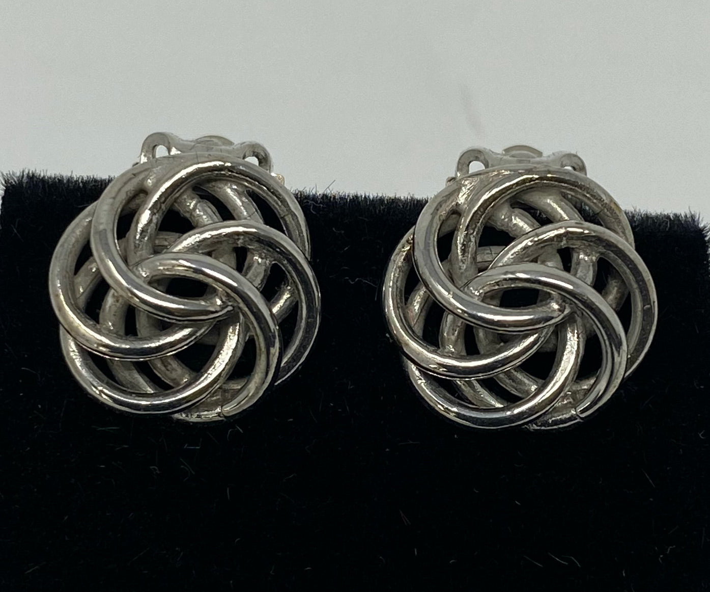Silver Knot Cluster Clip On Earrings