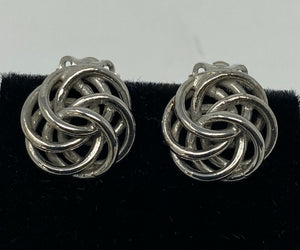 Silver Knot Cluster Clip On Earrings
