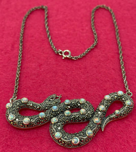 Silver Marcasite and Opal Necklace