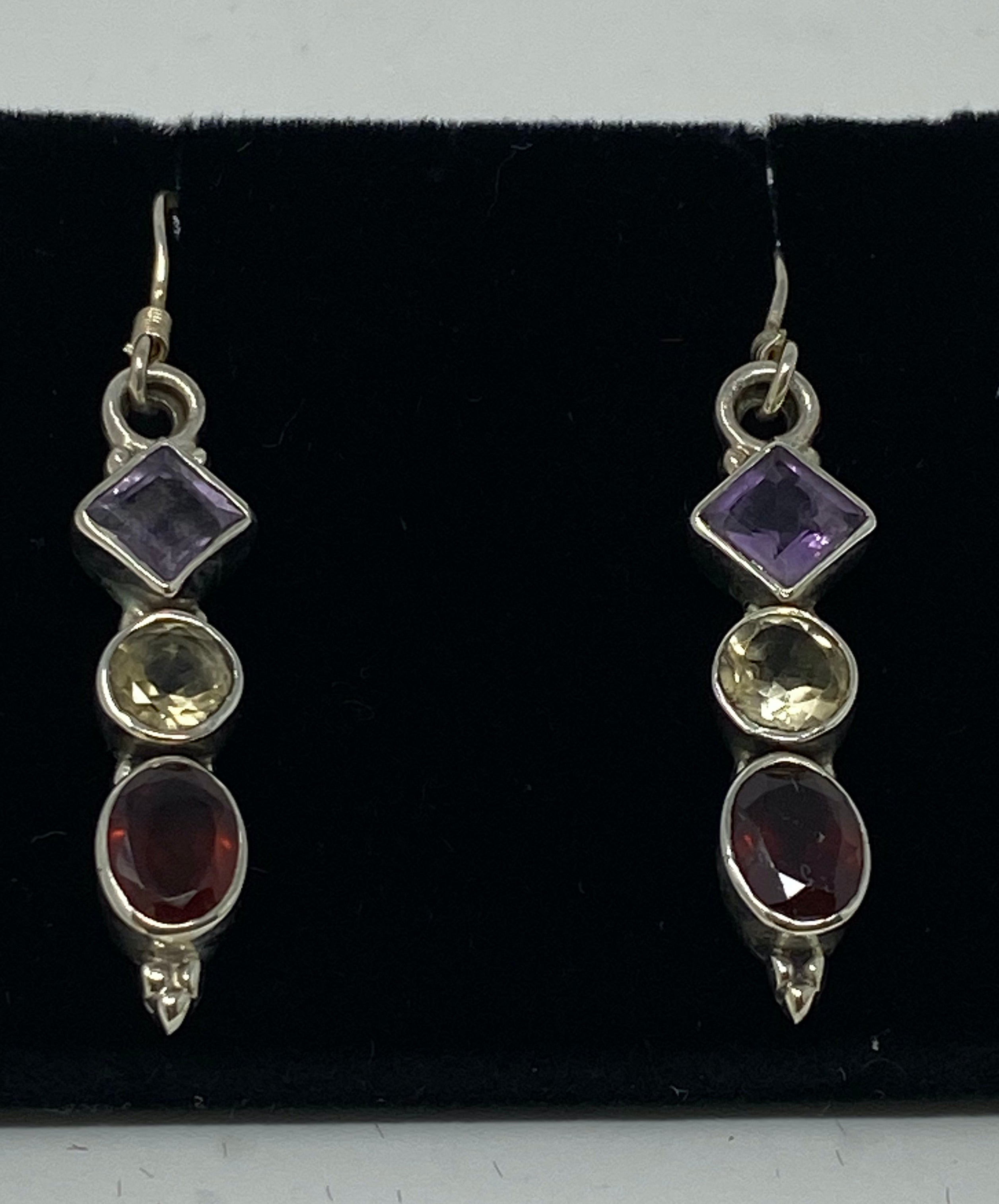 Silver, Amethyst, Citrine and Garnet Earrings