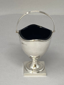 Silver Swing Handled Basket with Bristol Blue Glass Liner