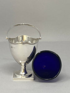 Silver Swing Handled Basket with Bristol Blue Glass Liner