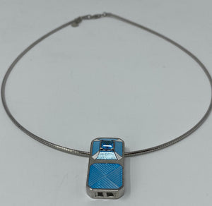 Silver Necklace with Enamel and Blue Topaz Pendant