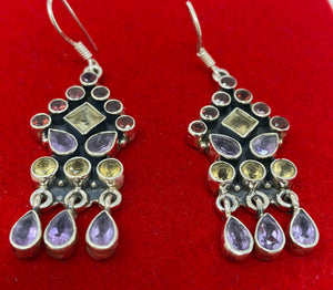 Silver and Mixed Stone Drop Earrings