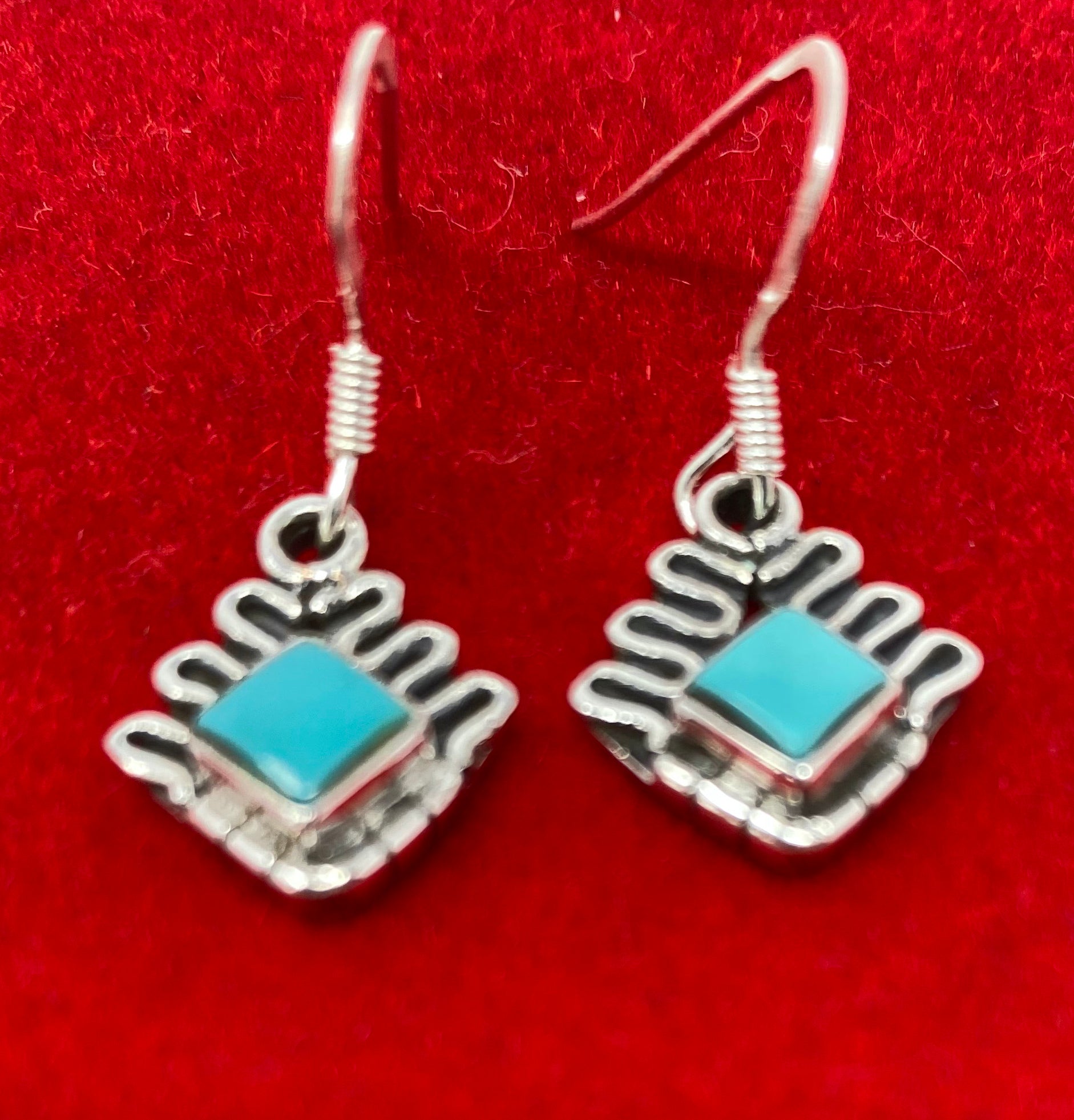 Silver and Natural Turquoise Stone Earrings