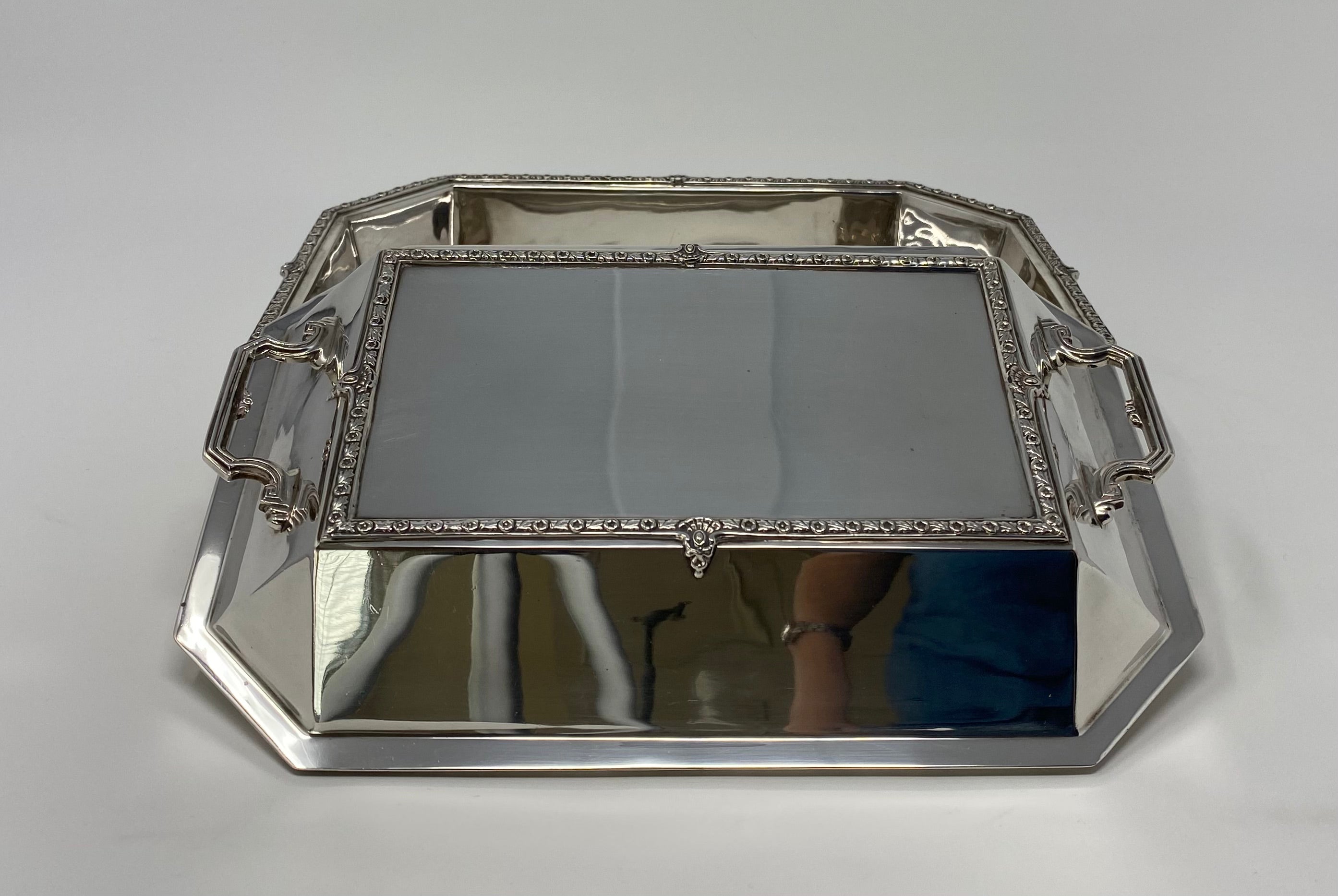 Silver Art Deco Serving Dish and Cover with Side Handles
