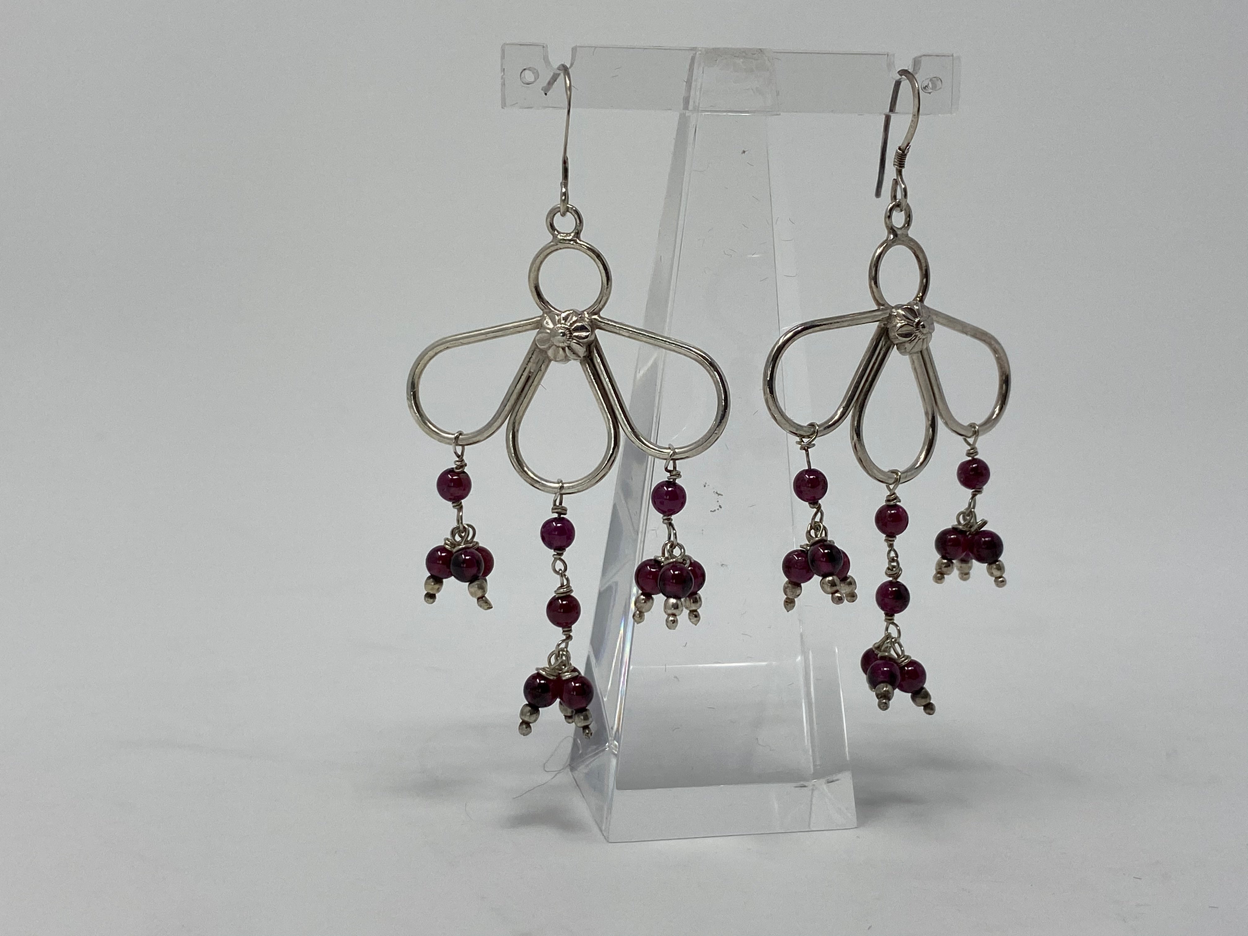 Silver and Garnet Cluster Earrings