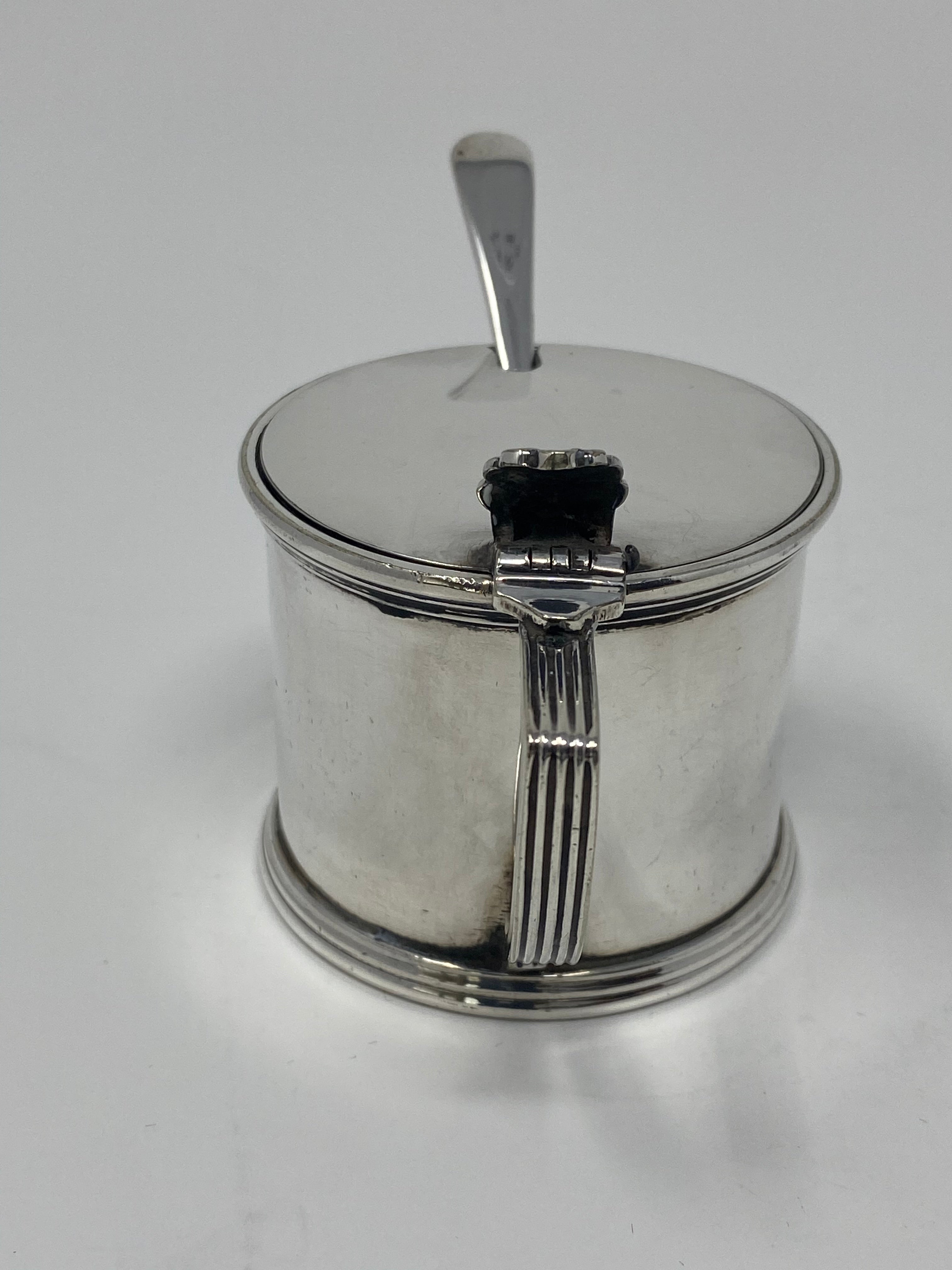 Silver Plated Mustard Pot With Blue Glass Liner and Spoon