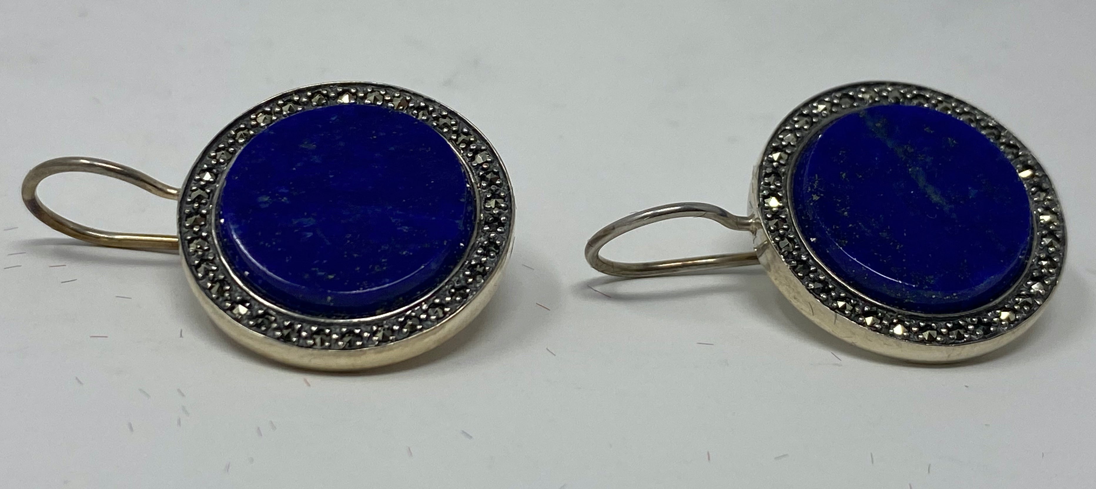 Silver, Lapis Lazuli and Marcasite Earrings