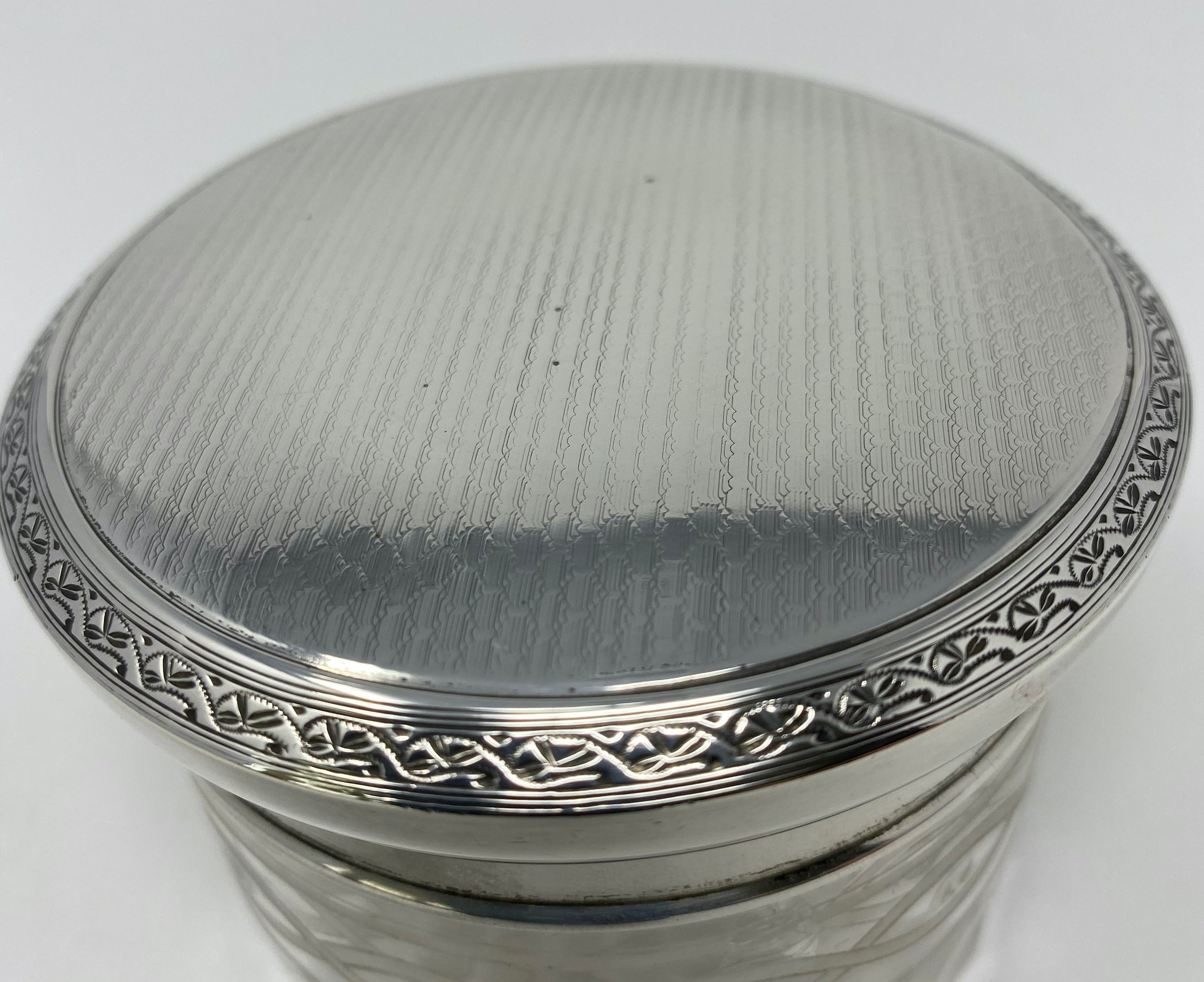 Antique Silver and Etched Glass Dresser Jar