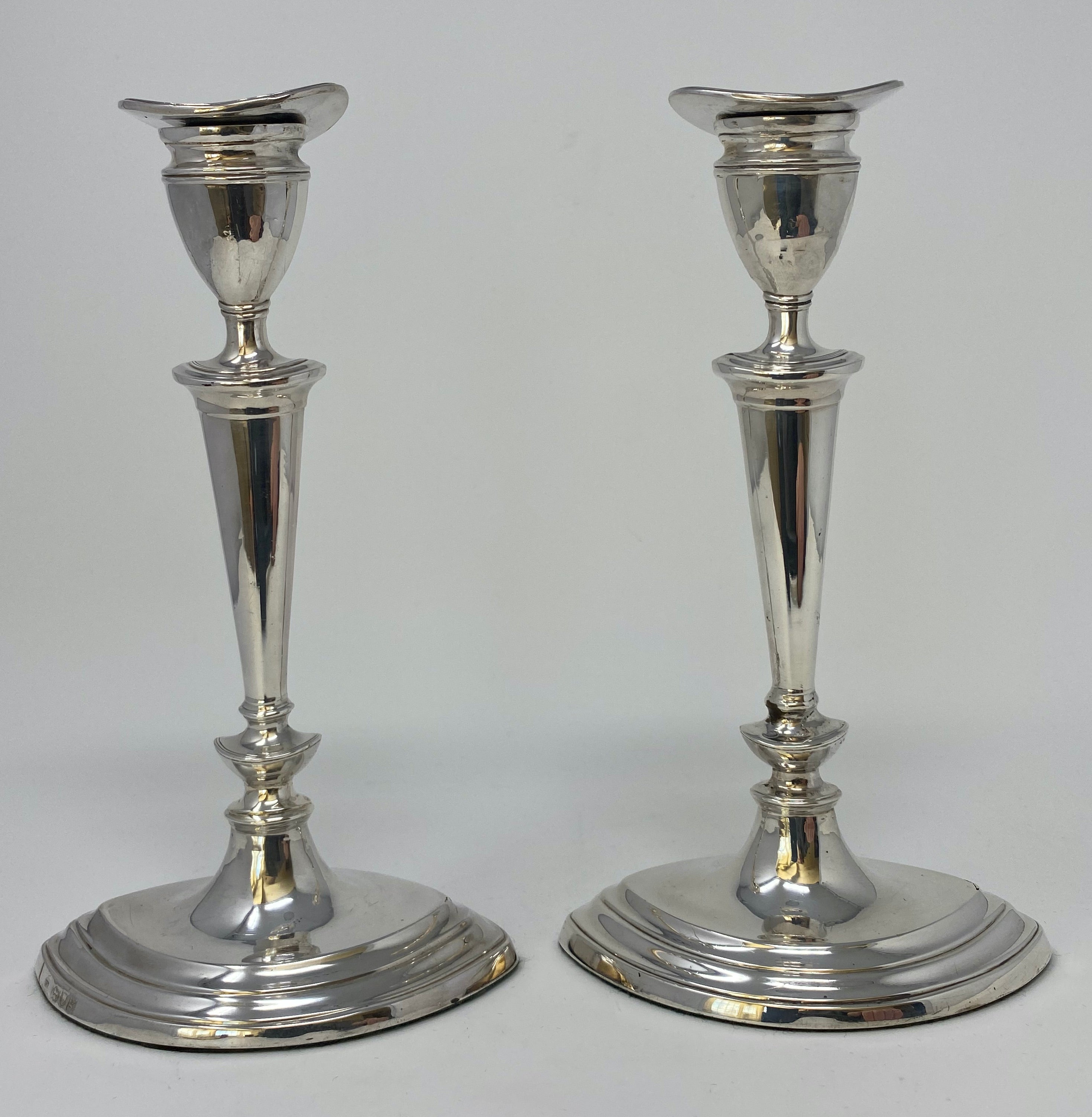Pair of Antique Silver Oval Candlesticks