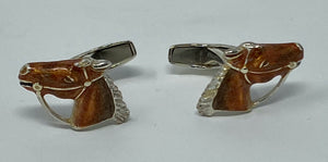 Silver and Enamel Horse Cufflinks