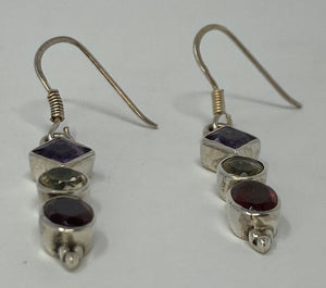 Silver, Amethyst, Citrine and Garnet Earrings