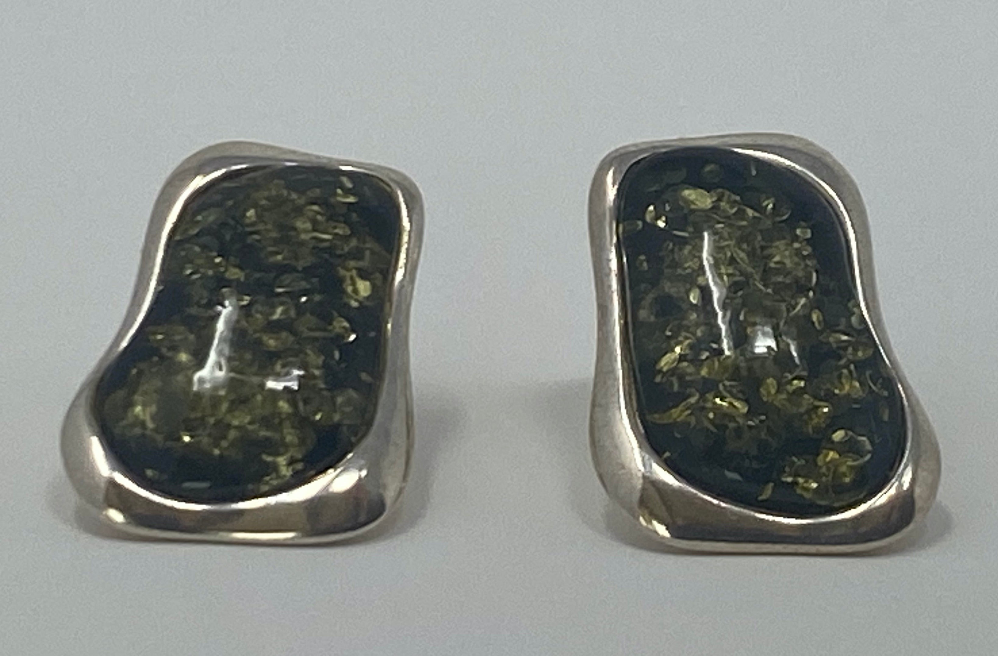 Silver and Green Amber Earrings