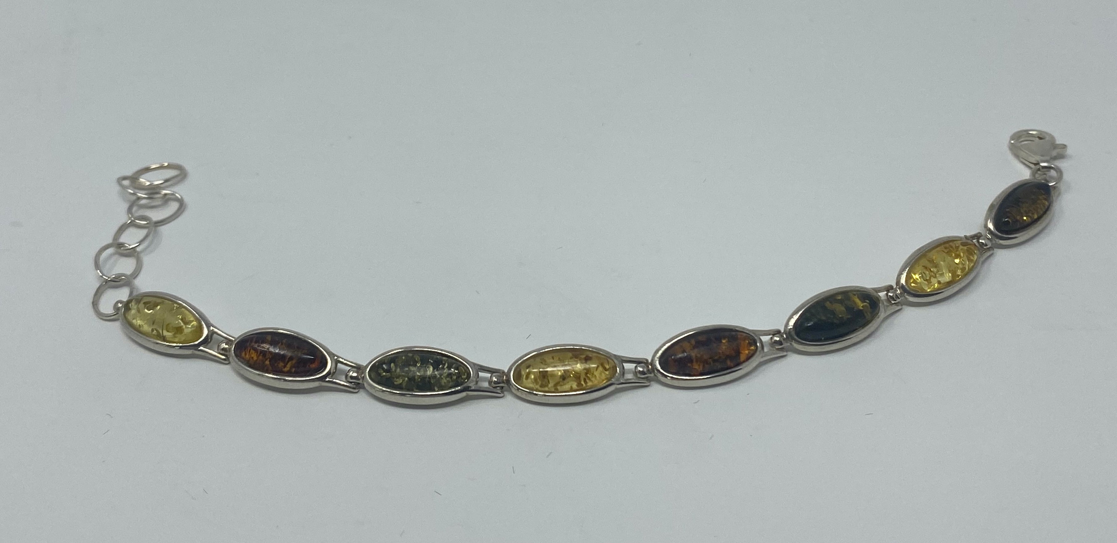 Silver and Three Colour Amber Stone Bracelet