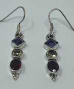 Load image into Gallery viewer, Silver, Amethyst, Citrine and Garnet Earrings

