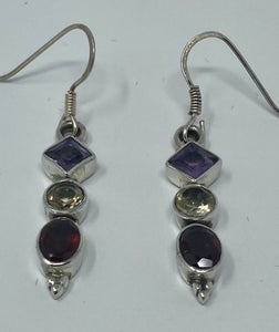 Silver, Amethyst, Citrine and Garnet Earrings