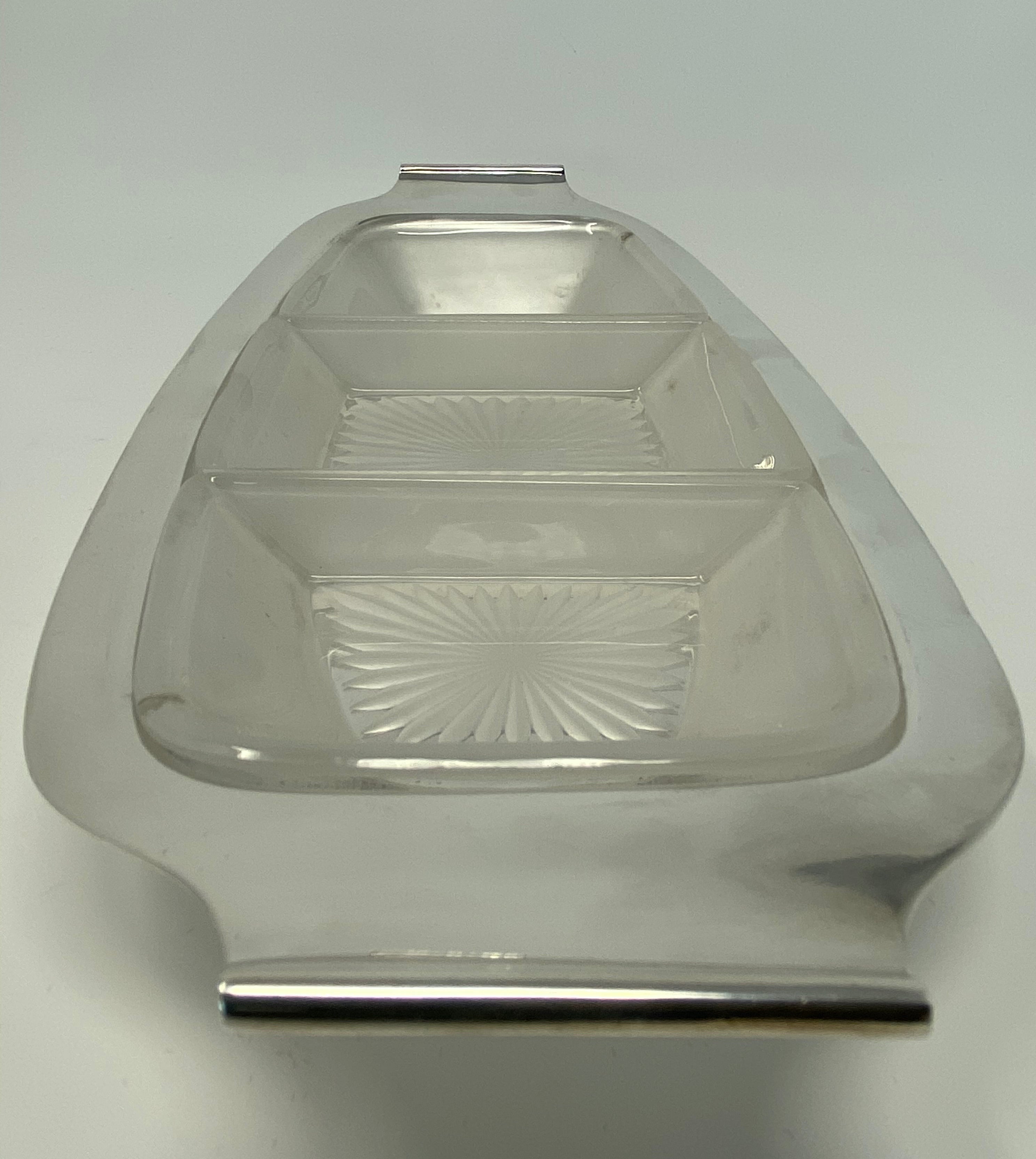 Silver Plated and Glass Three Section Dish