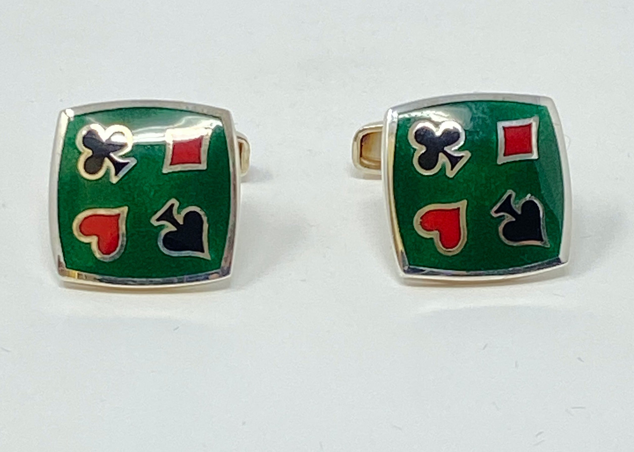 Silver and Enamel Playing Card Suits Cufflinks