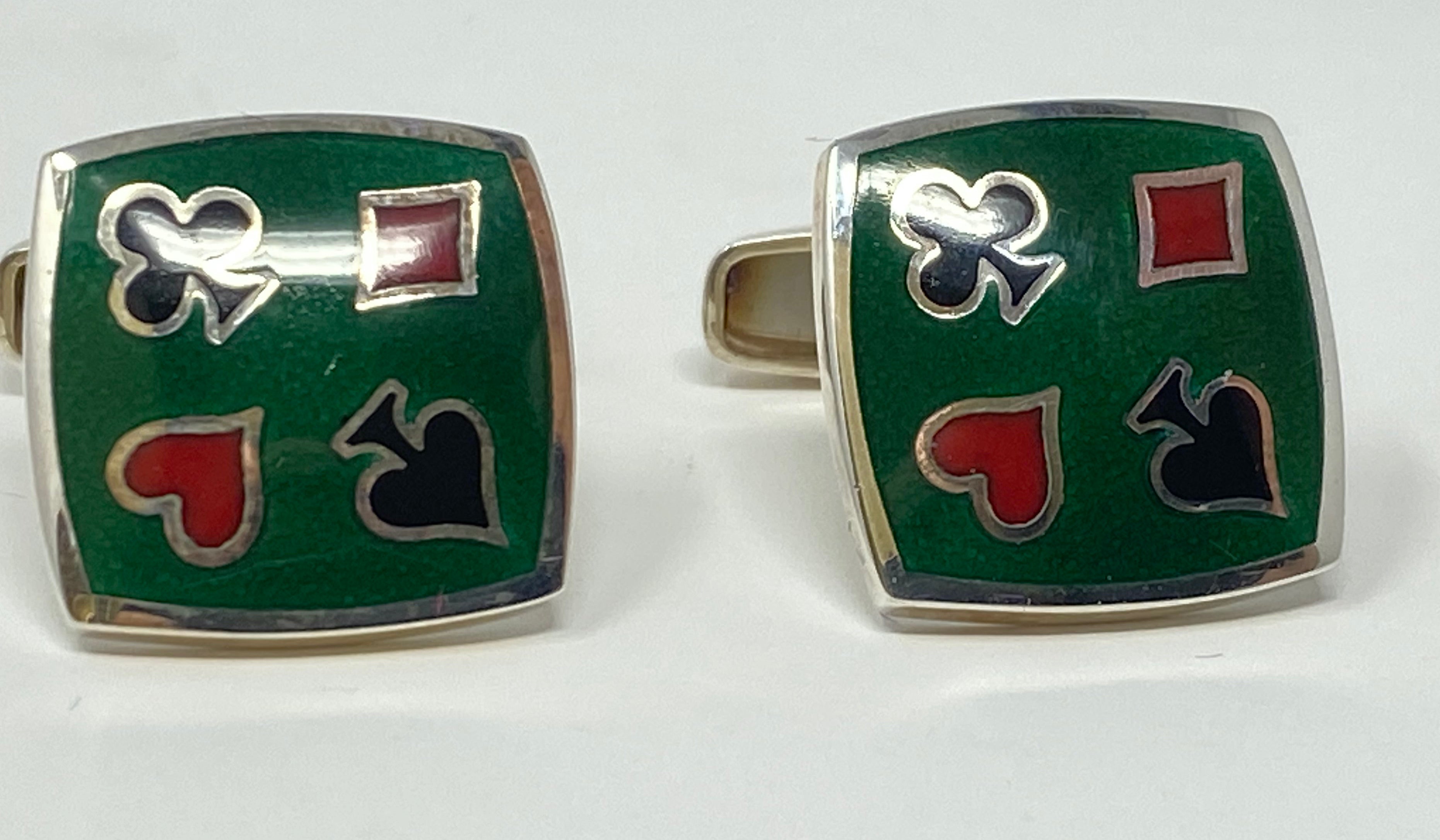 Silver and Enamel Playing Card Suits Cufflinks