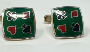 Silver and Enamel Playing Card Suits Cufflinks