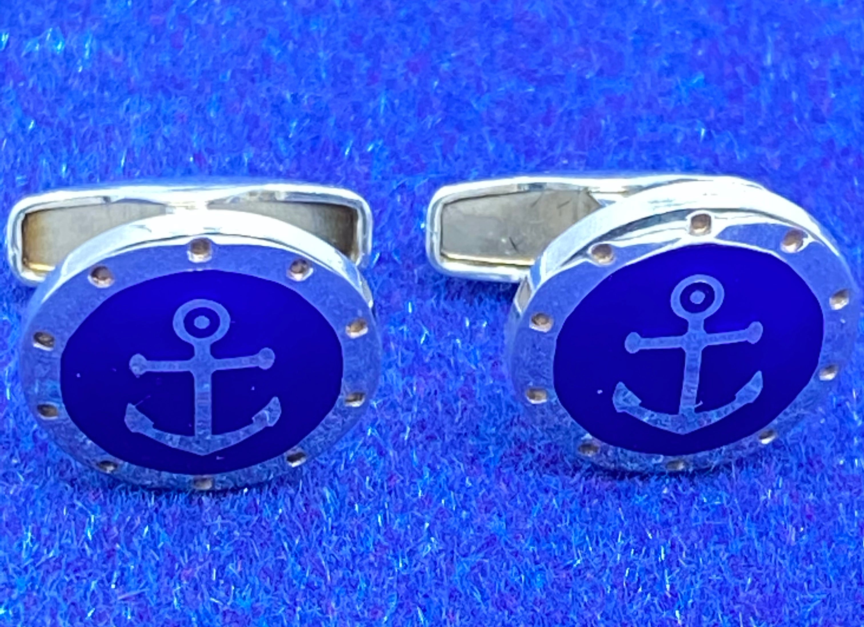 Silver and Enamel Anchor Design Cufflinks