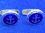 Load image into Gallery viewer, Silver and Enamel Anchor Design Cufflinks
