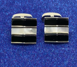 Silver and Black Onyx and Mother of Pearl Cufflinks