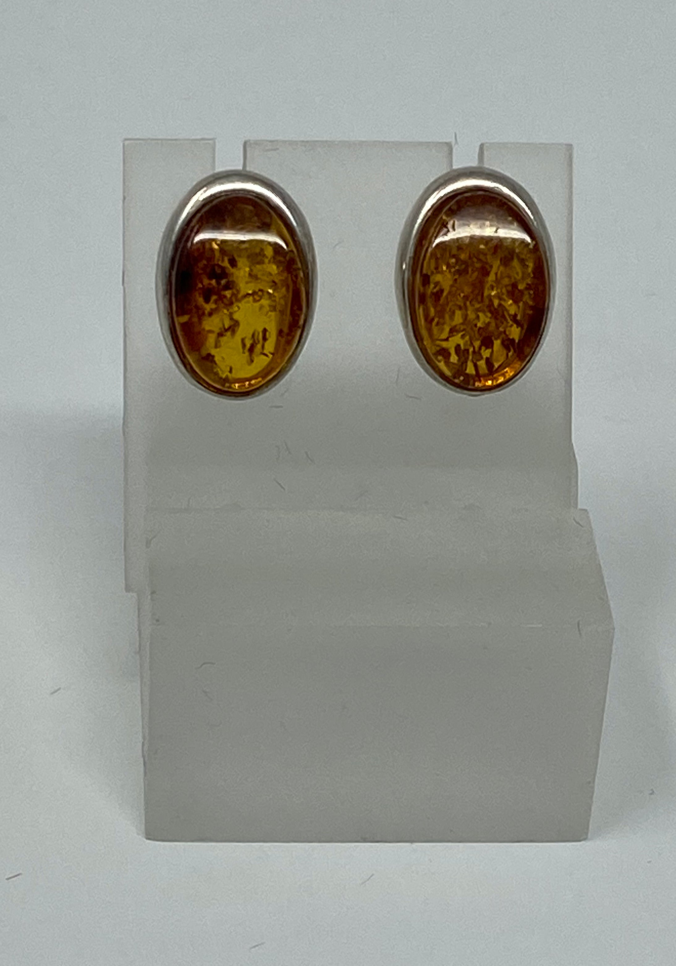 Silver and Amber Stud Earrings