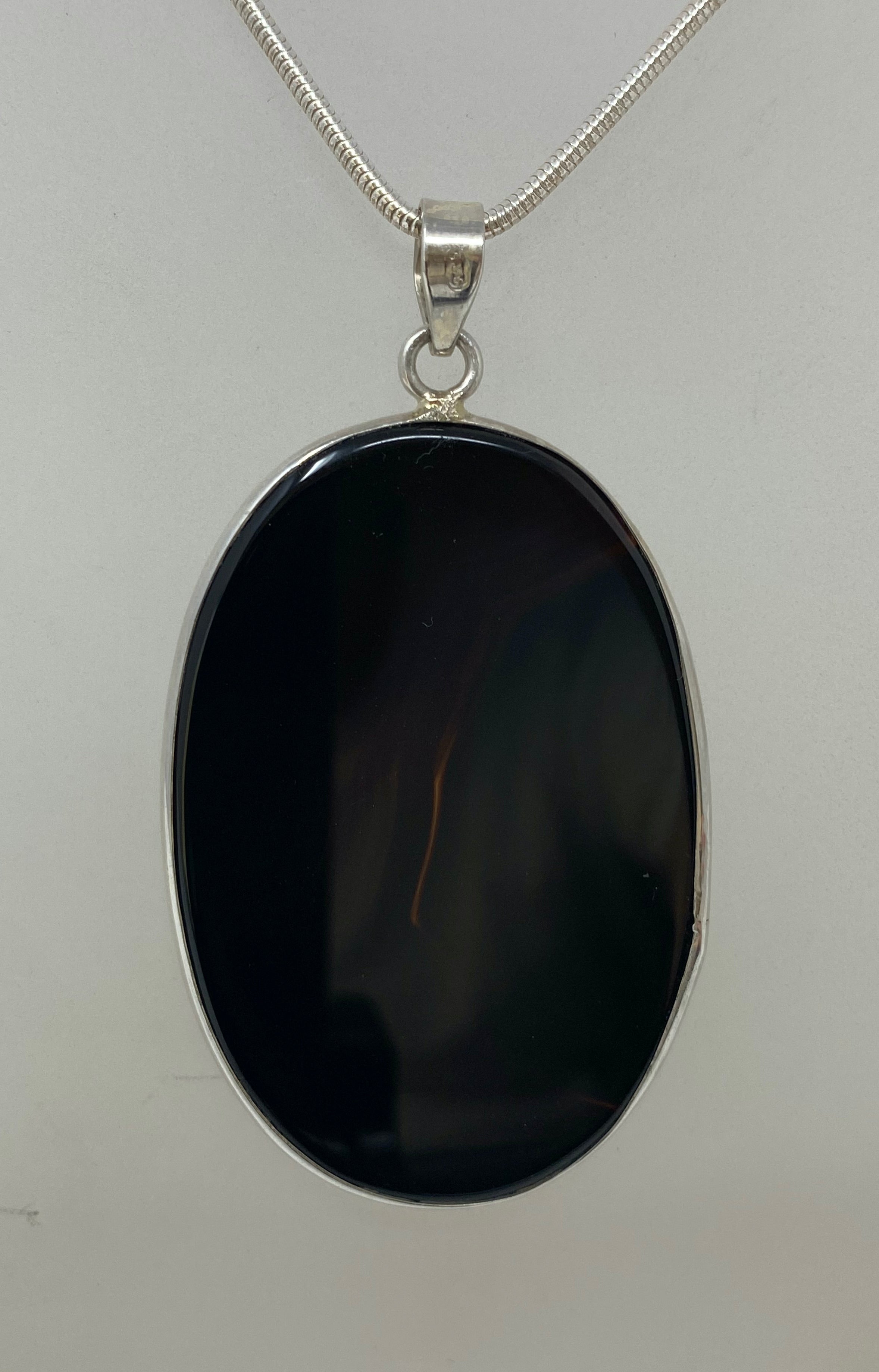 Silver and Black Onyx Pendant on Snake Chain