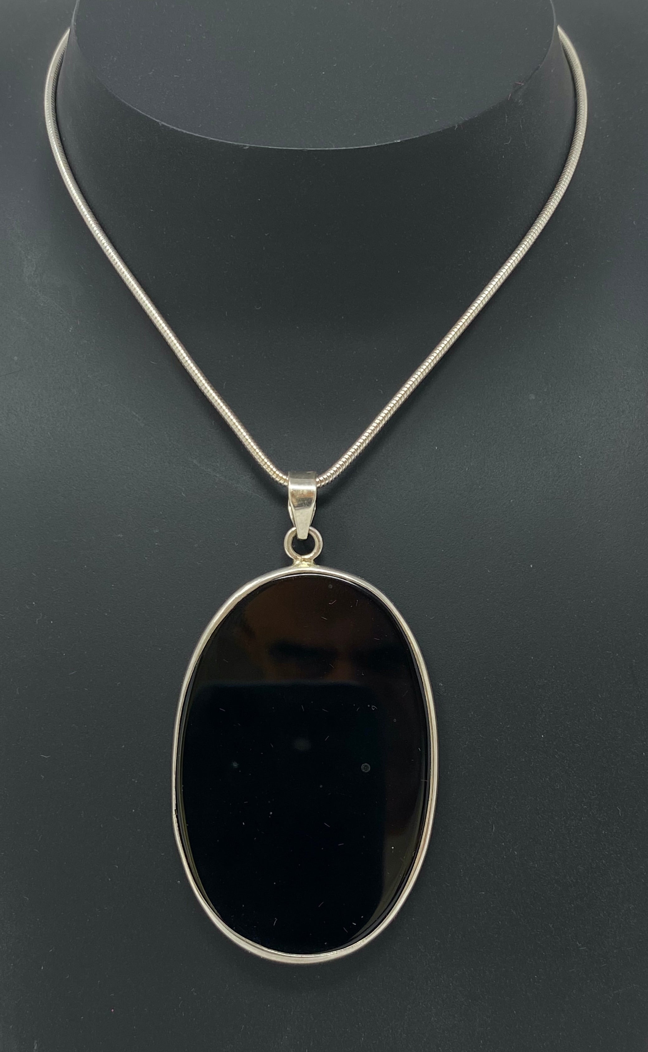 Silver and Black Onyx Pendant on Snake Chain