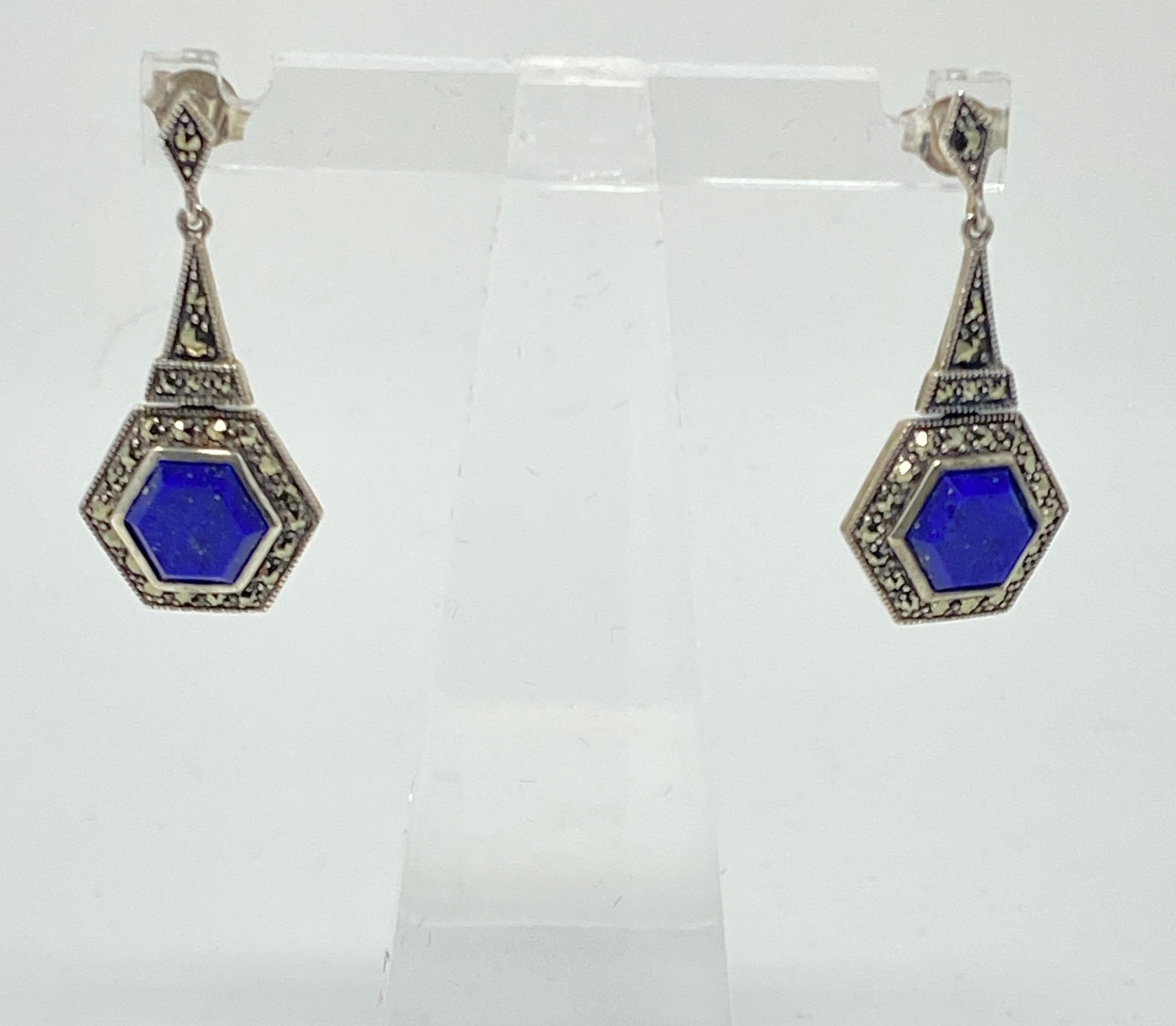 Silver, Lapis Lazuli and Marcasite Earrings