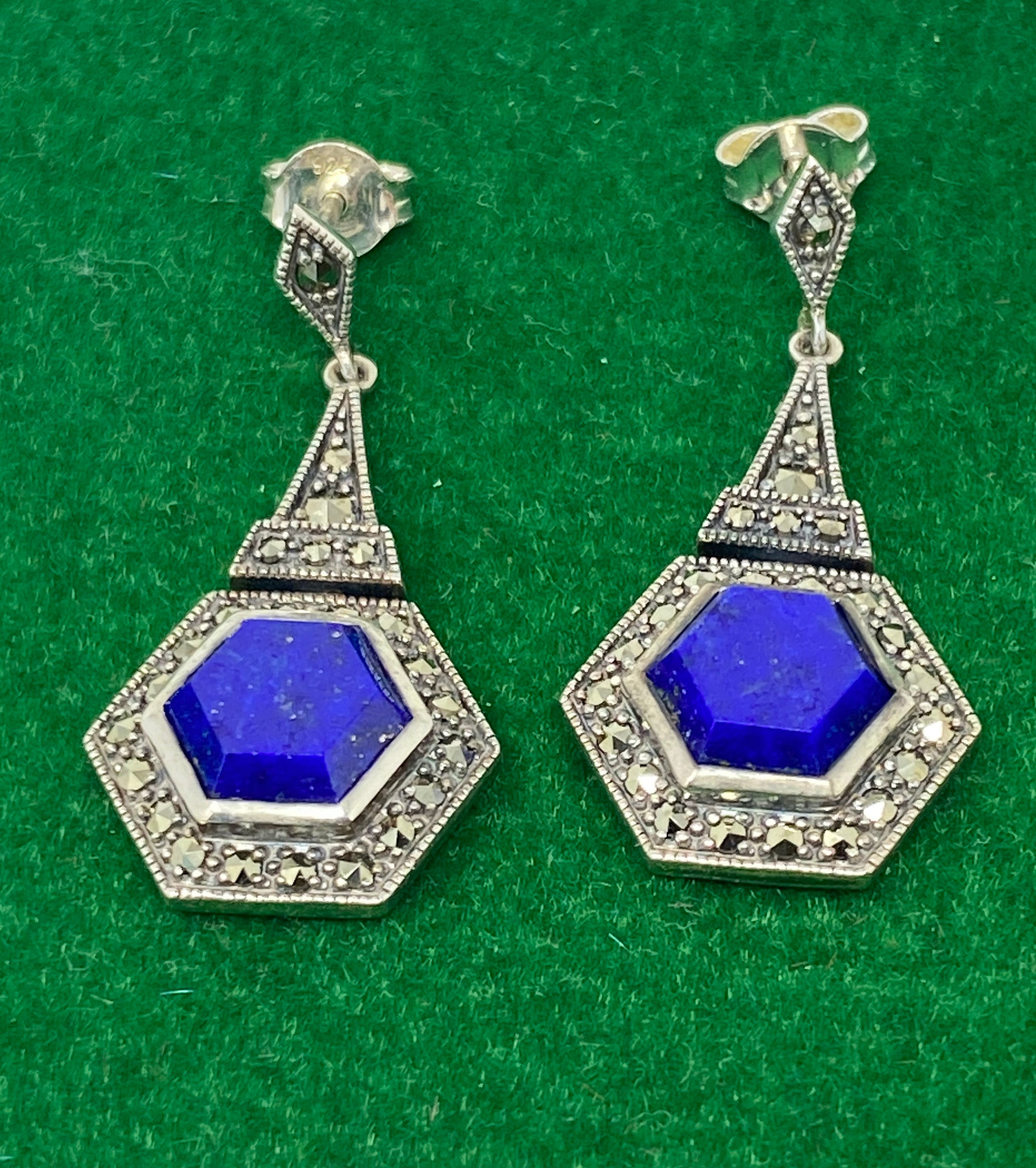 Silver, Lapis Lazuli and Marcasite Earrings