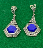 Load image into Gallery viewer, Silver, Lapis Lazuli and Marcasite Earrings
