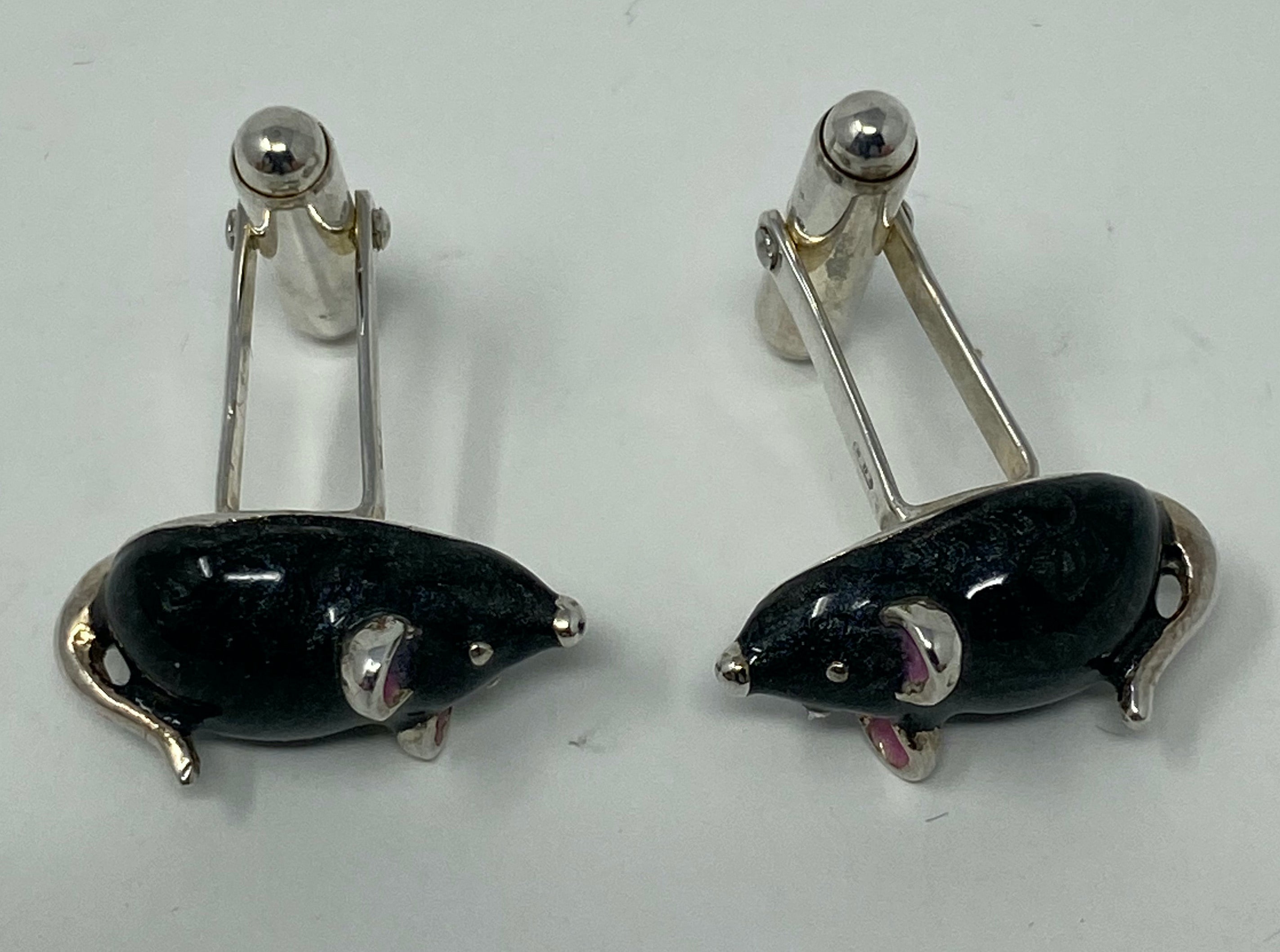 Silver and Enamel Mice Cufflinks