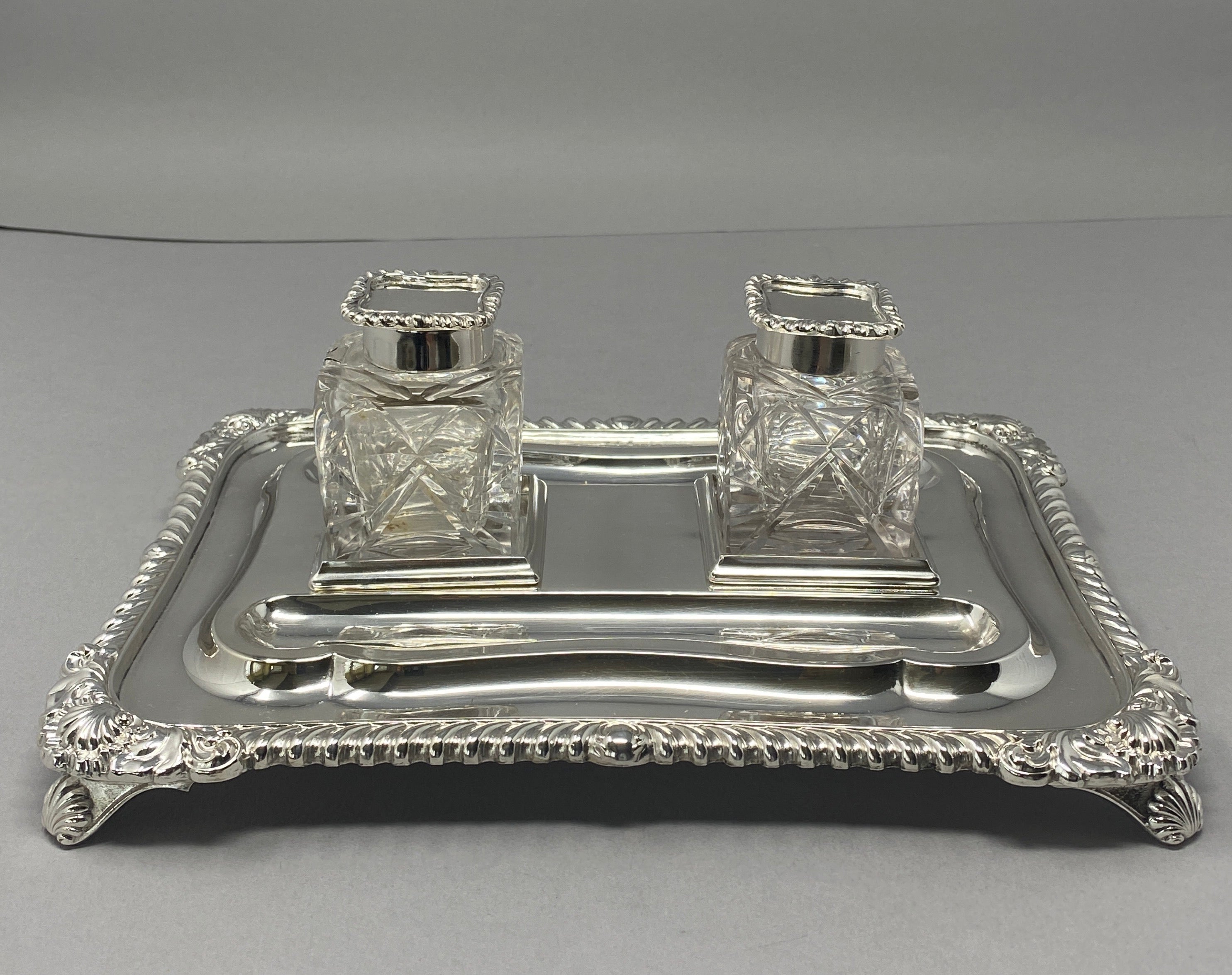 Silver Plated 2 Bottle Inkstand