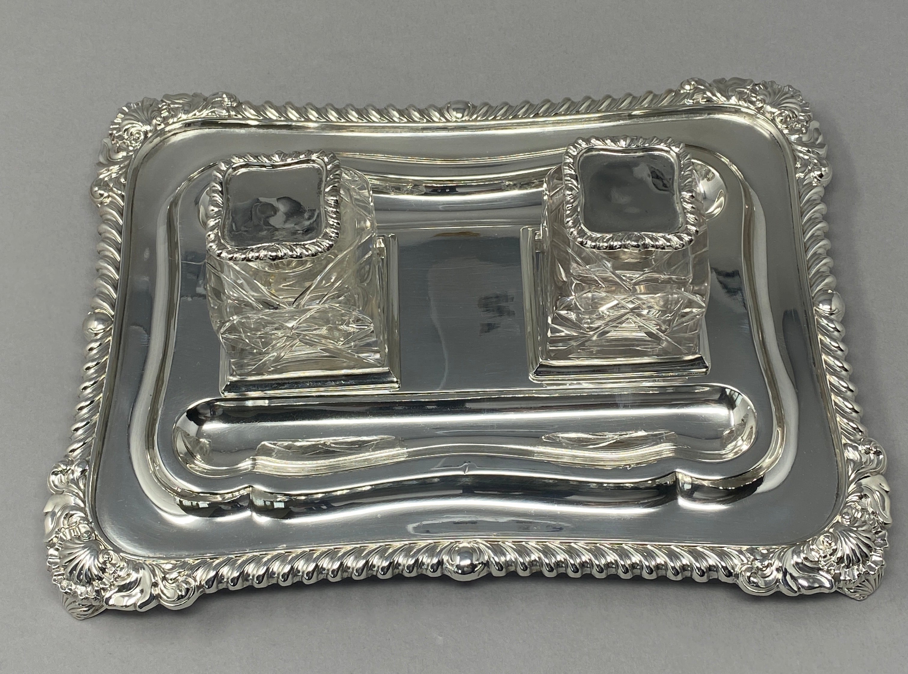 Silver Plated 2 Bottle Inkstand