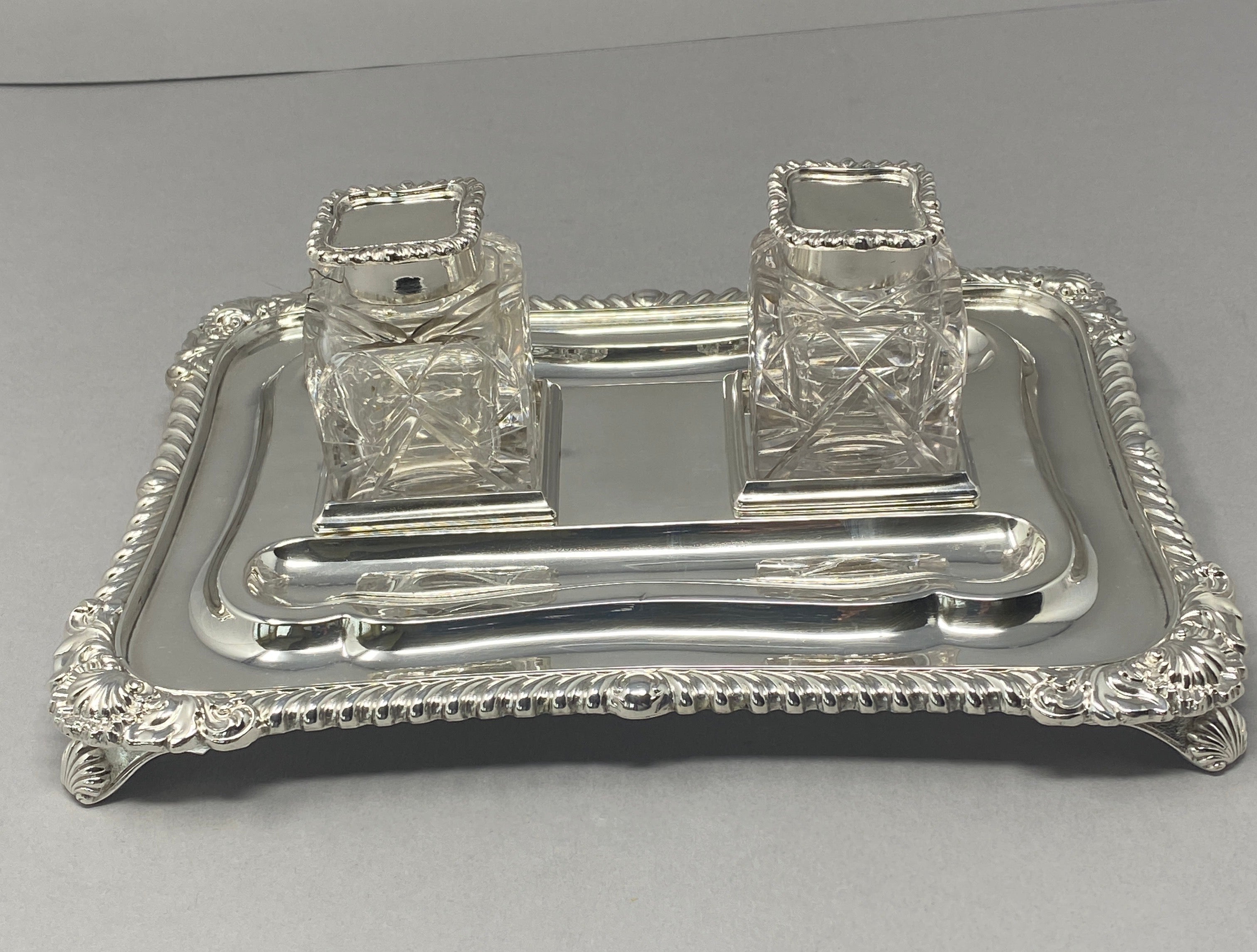 Silver Plated 2 Bottle Inkstand