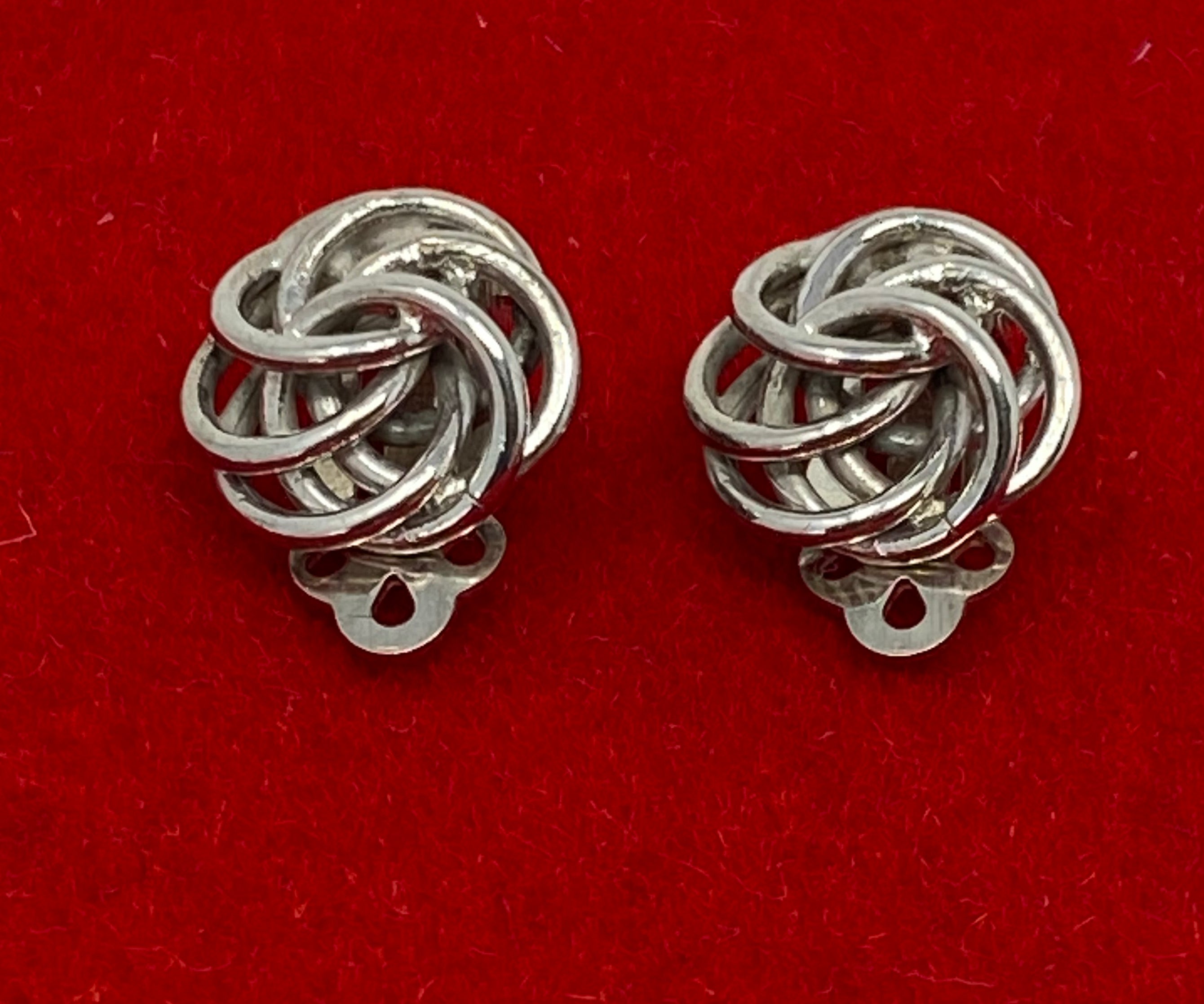 Silver Knot Cluster Clip On Earrings