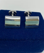 Load image into Gallery viewer, Silver and Aqua Cufflinks
