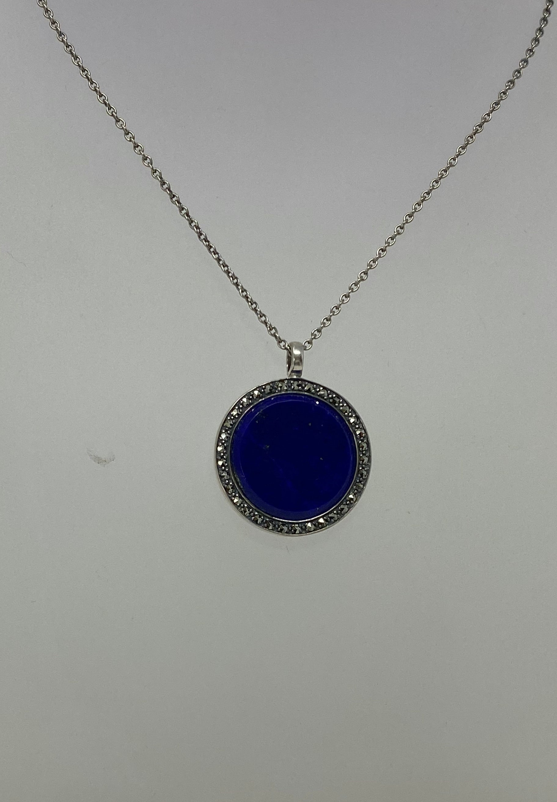 Silver, Marcasite and Lapis Lazuli Necklace