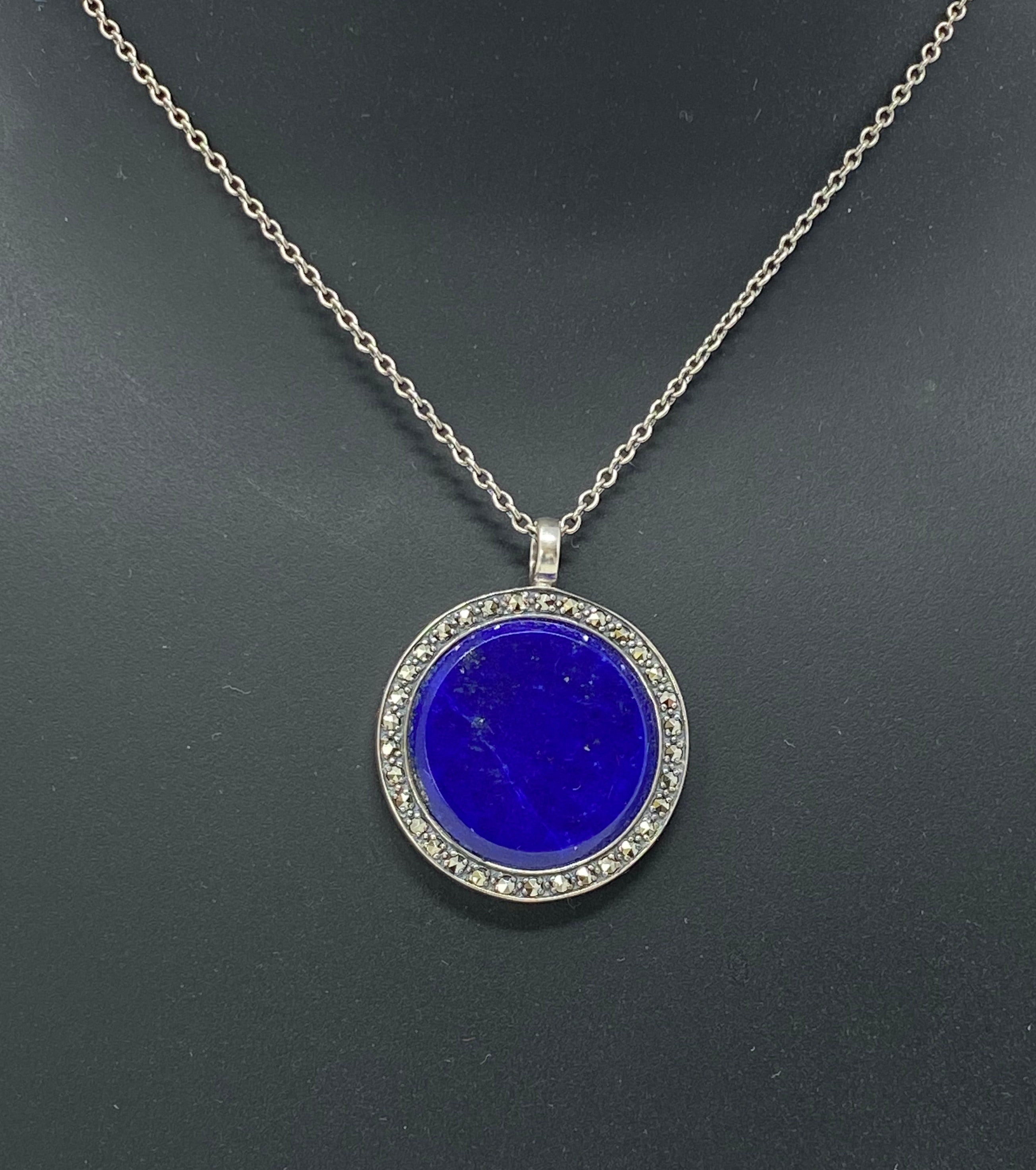 Silver, Marcasite and Lapis Lazuli Necklace