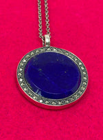 Load image into Gallery viewer, Silver, Marcasite and Lapis Lazuli Necklace
