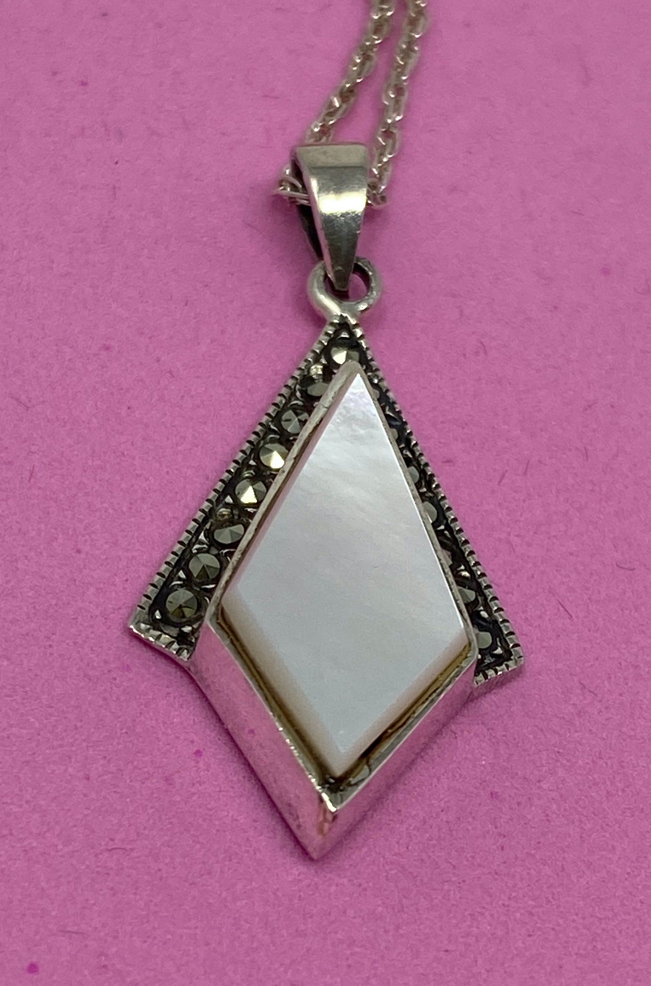 Silver, Mother of Pearl and Marcasite Necklace