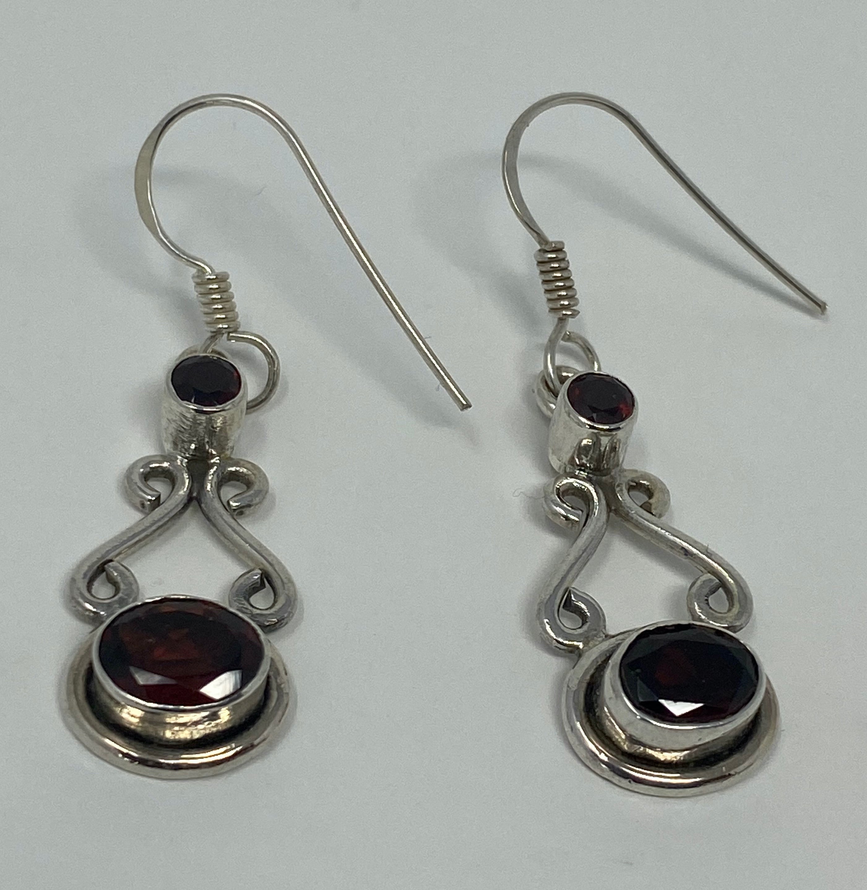 Silver and Garnet Earrings