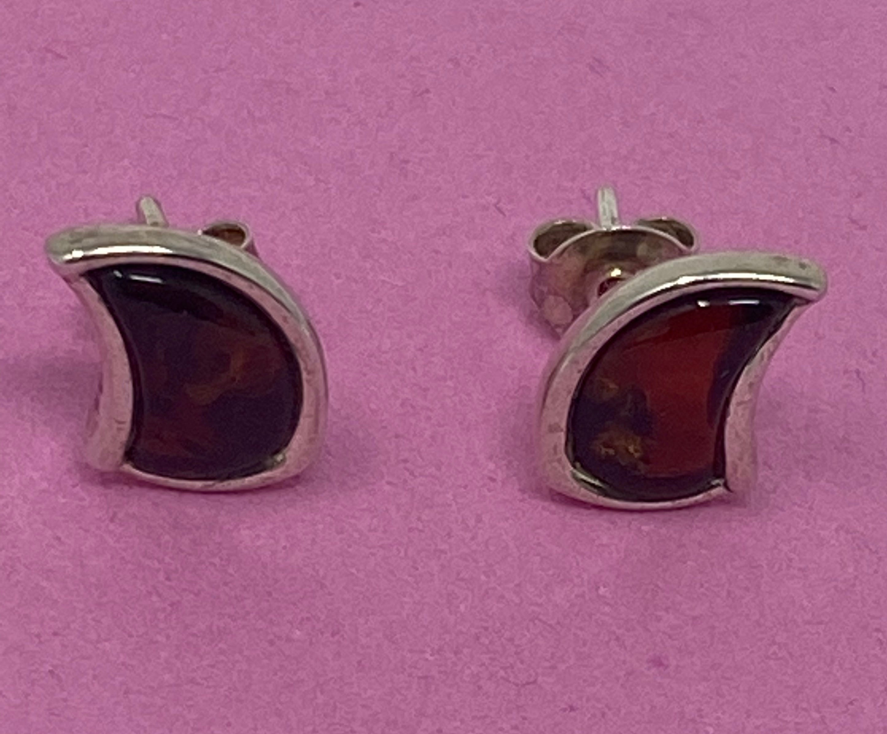 Silver and Amber Stud Earrings